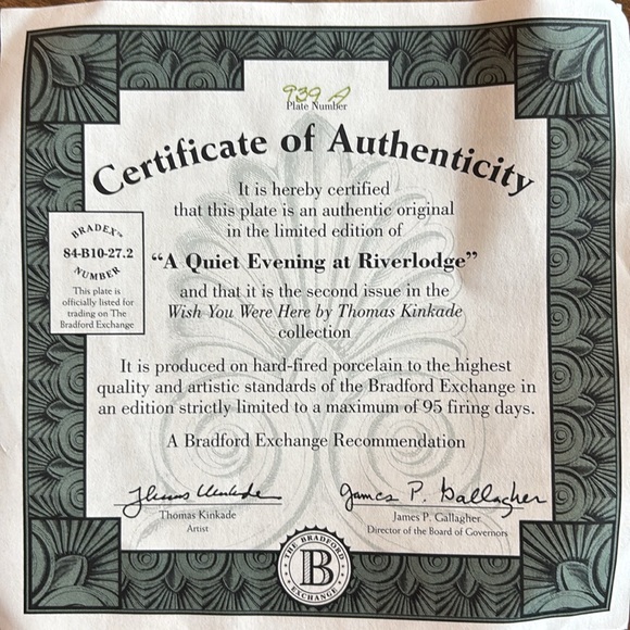 Thomas Kinkade’s “A Quiet Evening at Riverlodge” Vintage Decorative Plate - Picture 5 of 6